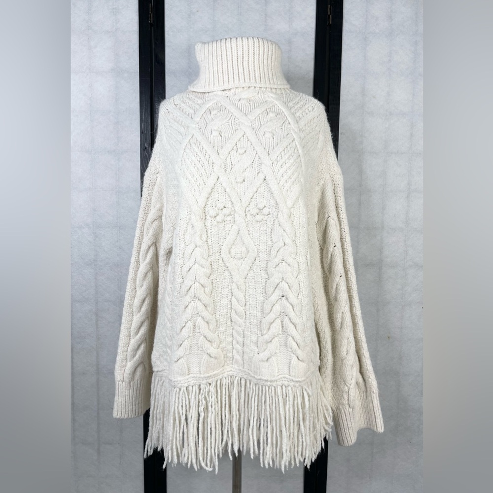 Zara Cream Cable Knit Turtleneck Sweater. L - Picture 7 of 11